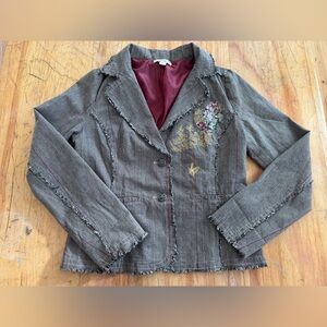 Vtg Forever 21 Blazer Womens Size L y2k Plaid Embroidered Boho Fairycore Whimsy